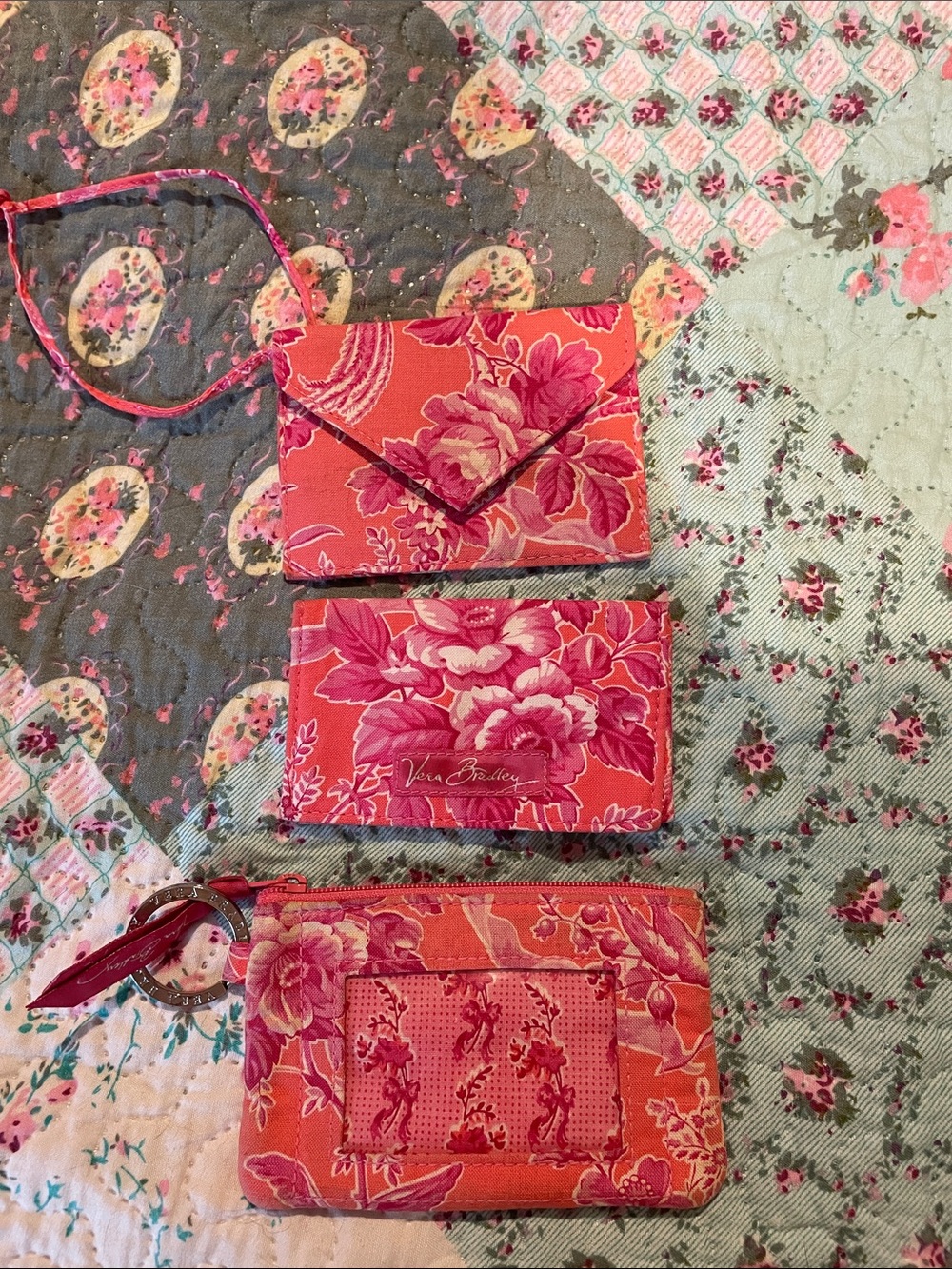 Vera Bradley Coral Pink Floral Card Wallet Trio